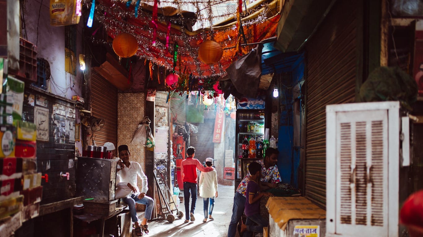 Callejón en Chandni Chowk de Delhi