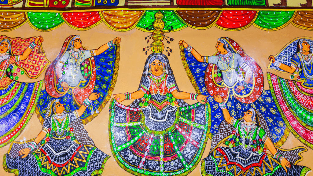 pintura de bailarinas de danza kalbelia